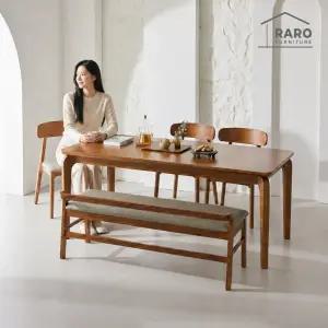 [/착불배송] 에비뉴 1900 참죽나무 원목 6인 식탁 세트 (식탁+의자3+벤치1)