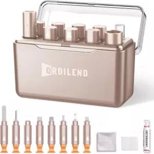 충전 포트 용 Ordilend 멀티 툴 수리 케이블 휴대폰 클리닝 키트 커넥터 수납 케이스가 있는 스피커 데저트