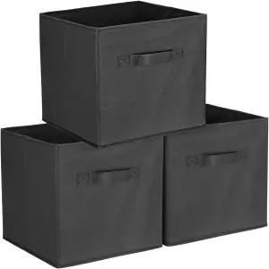 uxcell 3Pcs 패브릭 수납함 11인치 큐브 접이식 정리함 선반 옷장 유아용 집 침실(블랙)용 손잡이 포함