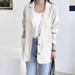 출퇴근룩 오버핏 시원한 린넨 데일리 1P 재킷 자켓 여성 여름 린넨 아우터 원픽 셀파