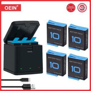 고프로 히어로 10 + LED 3 슬롯 충전기 9 11 스포츠 카메라용 C타입 포트 포함 1800mAh 배터리