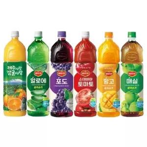 [한번에먹자] 1.5L 과즙음료 델몬트 망고+매실 +포도+알로에 +토마토+제주사랑 감귤사랑 / 각 1 총 6개