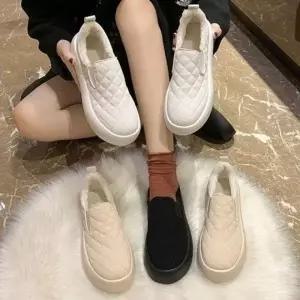 3컬러 안감털 퀼팅 여성 슬립온 겨울 신발 캠핑