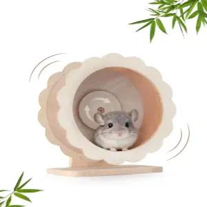나무 햄스터 바퀴 10/12인치 무성 운동 러닝 휠 귀여운 쥐 마우스 난쟁이 위한 내구성 있는 작은 애완동물