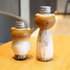 귀여운고양이보틀 물통 플라스틱병 카페 공병 음료 용기 주스 투명 플라스틱 휴대용 PET