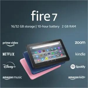 새로운 Amazon Fire 7 태블릿(최신 모델) 7인치 디스플레이 읽기 및 보기 60달러 미만 배터리 수명 10시간
