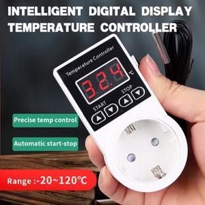 EU 플러그 온도 조절기 소켓 디지털 컨트롤러 콘센트(센서 프로브 포함) -20~120 ℃ 가열 냉각 스위치