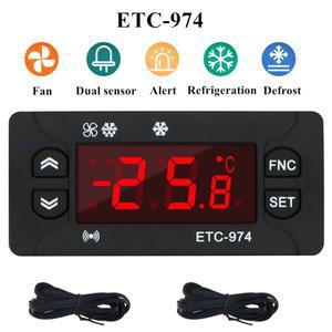 ETC-974 온도 컨트롤러 냉장고 해동 가열 제어 조절기(듀얼 NTC 센서 220V 포함)