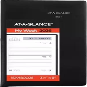 AT-A-GLANCE 2026 플래너 주간 3-1/2인치 x 6인치 포켓 사이즈 오픈 스케줄링 데이마인드 블랙(SK480026)
