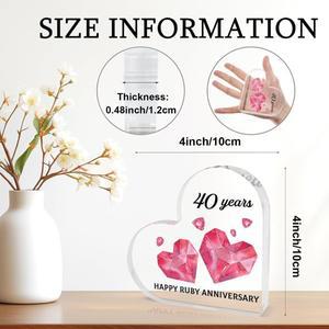 레드 루비 40주년 기념 아크릴 사인, 2D 하트 모양 사랑의 선물 (그를 위한, 로맨틱 웨딩 장식