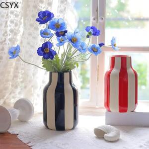 북유럽 스타일 블랙 & 레드 스트라이프 세라믹 화병 - 침실 식탁 꽃꽂이 용기, 웨딩 장식