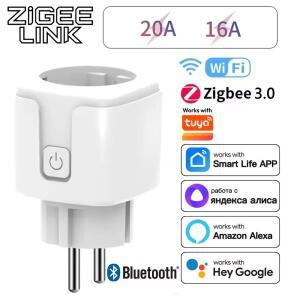 Tuya Smart EU 플러그 16A/20A Wifi/Zigbee 3.0 소켓 전력 모니터 타이밍 원격 제어 음성 Alexa Google 홈