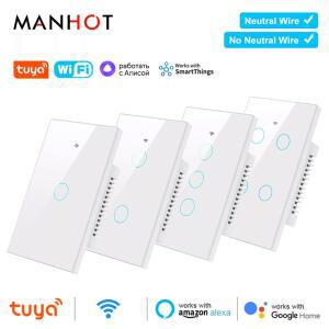 Tuya Wifi 스마트 터치 라이트 스위치 US APP 무선 원격 LED 조명 중성선 필요 없음 Alexa Google 홈