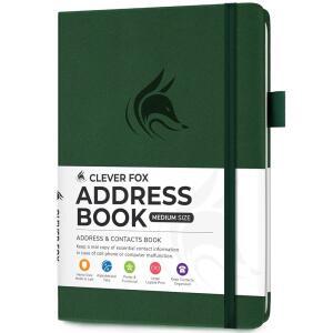 CLEVER FOX 알파벳 탭이 있는 주소록 위한 오거나이저 가죽 포레스트 13 7인치 중간 PU 안전하게 연락처 주소록 연락처를 전화기 하드커버 9CM 사이즈 19 저널 그린 유지하기