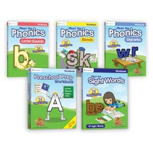 PRESCHOOL PREP COMPANY 기본 독서 워크북 글자 이중 기술 포함 번들 워드 만나보세요 파닉스 만나기 유치원 블렌드를 사운드 사이트 준비 5개의 그래프