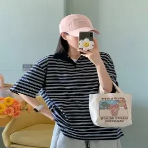 레옹 스트라이프 오버핏 반팔 카라티 (3 color)