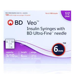 324910 비디 울트라파인 인슐린 주사기 1박스 [31G 6mm 3/10ml(0.5단위)]BD펜니들 주사바늘 울트라파인2