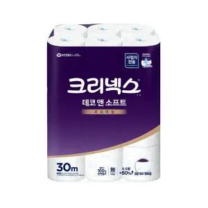 [하프클럽/유한킴벌리]크리넥스 데코앤소프트 두루마리 3겹 화장지 30m 24롤 1팩(무향)