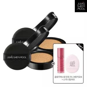 정샘물 에센셜 스킨 누더 쿠션 리필 2개 + 글로우래스팅 틴트 미니 + 스키니탭 퍼프 핑크)