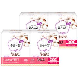 좋은느낌 좋은순면 플러스 슬림 날개형 중형 36매 x 4팩 (144매) 생리대