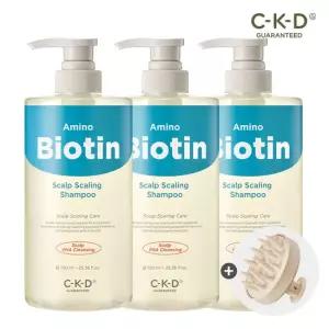 [두피브러쉬 증정]CKD 아미노비오틴 두피각질샴푸 750ml 3개 세트 / 탈모 증상 완화 기능성 + 쿨링감
