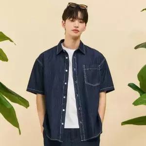[체이스컬트] HC24 남성 데님 반팔 셔츠 (M-XL) 원워싱 진청 흑청 오버핏 셋업 청 (S33476368)