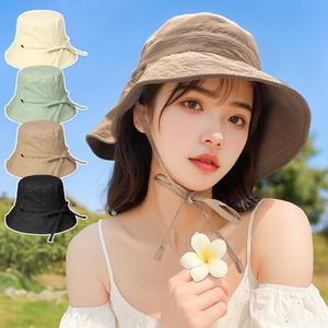 여름 챙넓은 모자 여성 휴양지 와이드챙 스트랩 와이어 버킷햇 벙거지 끈 모자