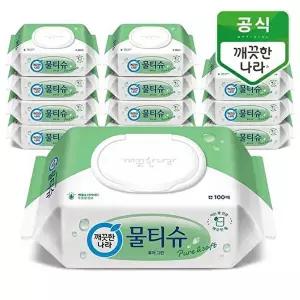 [깨끗한나라]깨끗한나라 퓨어그린 물티슈 캡형 100매 x 12입