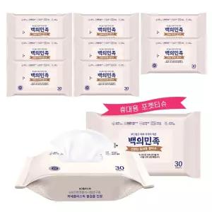 유한그린텍 백의민족 간병 요양물티슈 30매 10팩 저자극 프리미엄 생분해성 물티슈