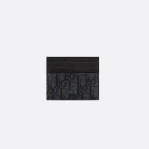 MUST IT_디올 국내백화점 풀세트) 블랙 Dior Oblique 자카드 블랙 그레인 가죽 카드지갑 남성 카드홀더