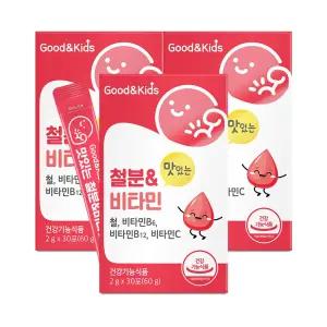 굿앤키즈 맛있는 키즈 철분 비타민 딸기맛 30포 3박스 성장기 철분제