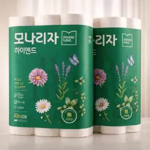 모나리자 프리미엄 천연펄프 하이엔드 40m x 30롤 x 2팩