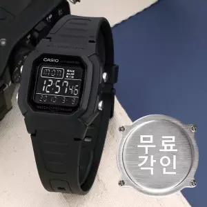 무료각인 카시오 W-800H-1B 군인 군용 스퀘어 전자 올블랙 남자 우레탄 시계 d