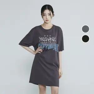 여성 20수 레터링 루즈핏 롱 반팔 티셔츠 B232TS660P