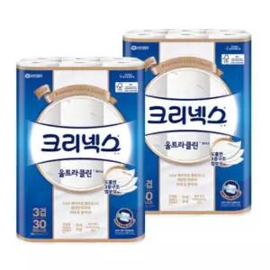 크리넥스 천연펄프 3겹 울트라클린 화이트 화장지 휴지 25m 30롤 X 2팩