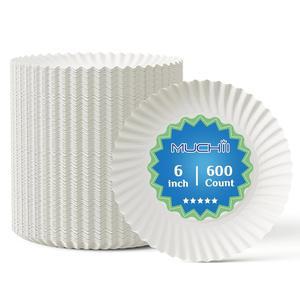 MUCHII 600 카운트 6인치 종이 접시, 간식, 케이크, 사탕을 위한 흰색 코팅되지 않은 일회용 디저트 접시