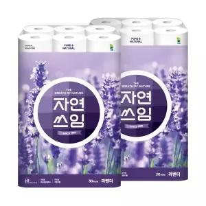 더 도톰한 자연쓰임 무형광 라벤더 화장지 30m 30롤 2팩 총 60롤