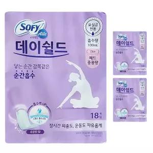 쏘피 에일 데이쉴드 성인용 팬티 라이너 100ml 일반 23cm 중용량 18개입 3팩