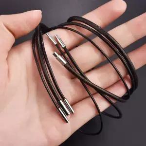 왁스실 여성용 가죽 체인 목걸이 수제 왁스 브레이드 로프 스틸 걸쇠 넥 블랙 브라운 45 cm 50 60cm