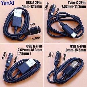USB A 타입-C 스마트워치 도크 충전기 어댑터 와이어 2P 4P 포고핀 접점 마그네틱 전원 충전 케이블 스마트워치용