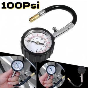 고정밀 100Psi 자동차 타이어 압력 게이지 긴 호스 미터 공기압 측정기 오토바이 트럭용