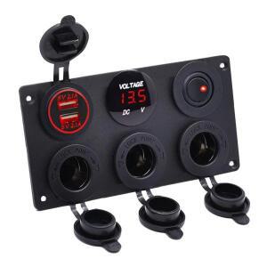 12V 멀티 패널 시거잭 소켓 전원 플러그 4.2A USB 충전기 전압계 스위치 보드 트럭 캠핑카 용
