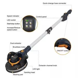 MAXXT 400W 드라이월 샌더 기계 브러시리스 전동 LED 조명 180   플렉스 헤드 휴대용 벽면 퍼티 연마 그라