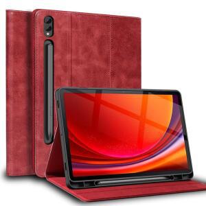 삼성 갤럭시 탭 S8 울트라 14.6인치 케이스 S 펜 홀더 2022 모델(SM-X906C /X900 /X906B /X906N) 정품 가죽 커버 보호 쉘 자동 웨이크 / 슬립.레드