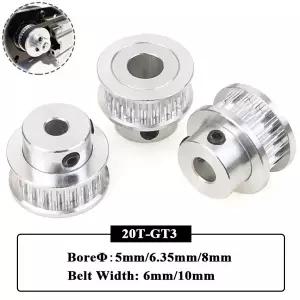 3Pcs 20Teeth 3GT 풀리 보어 5mm 6.35mm 8mm 너비 6mm 10mm 타이밍 풀리 GT3 20T 기어 휠 3D 프린터 부품용