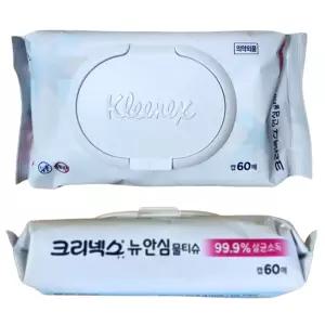 크리넥스 뉴 안심 물티슈 향균 손소독 캡형 60매 x 3팩