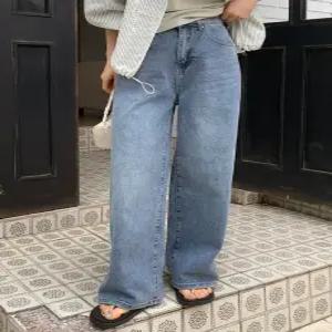 2857 연청 워싱 캣샌드 와이드핏 데님 (one color) 히든밴딩