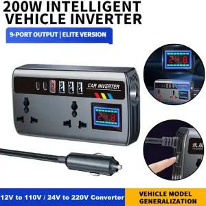 휴대용 차량용 인버터 12V-110V 24V-220V 어댑터 4개의 USB 포트 고속 충전 차량용 충전기 자동차 트럭 SUV