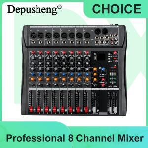 전문 오디오 믹서 Depusheng DX8 8 채널 사운드 보드 콘솔 Bluetooth USB PC 녹음 입력 48V 전원