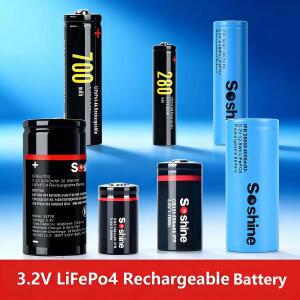 소샤인 3.2V 리튬인산철(LiFePo4) 충전식 배터리 (18650 1800mAh 14500 CR123 550mAh 32700 26650 10440 호